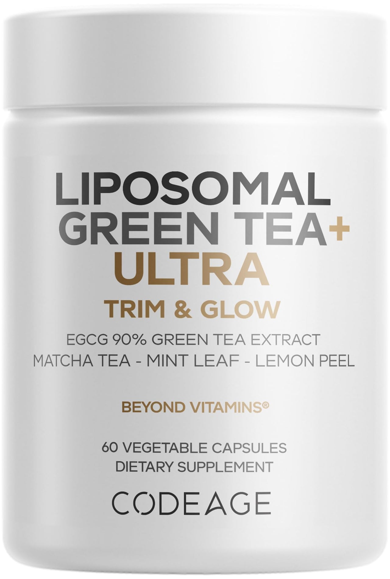 Codeage Liposomal Green Tea+ Ultra Potency - EGCG 90% Green Tea Extract, Organic Matcha Green Powder, Peppermint, Lemon Peel - Vegan, Non-GMO, Gluten-Free - Liposomal Delivery - 60 Capsules