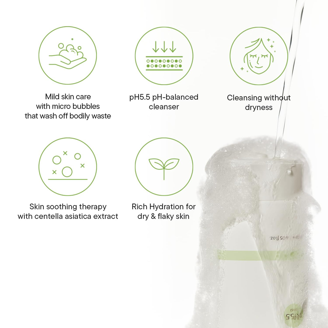 IUNIK Centella Mild Facial Foaming Cleanser - Non-stripping Sub-Acid w/Centella Asiatica 49% Moisturizing pH Balancing for Oily Dry Senstivie Acne-prone skin Vegan Korean Skincare