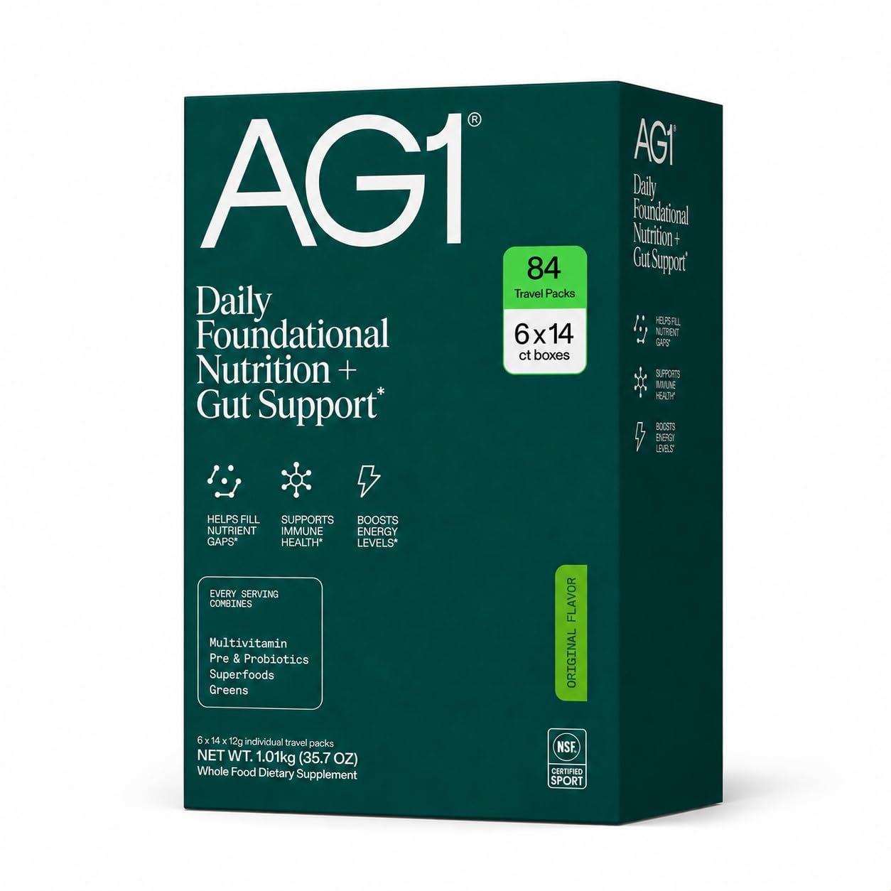 AG1 Greens Powder On-the-Go Packs – Bulk Supply (84 Sticks Total) | Daily Multivitamin, Probiotic & CoQ10