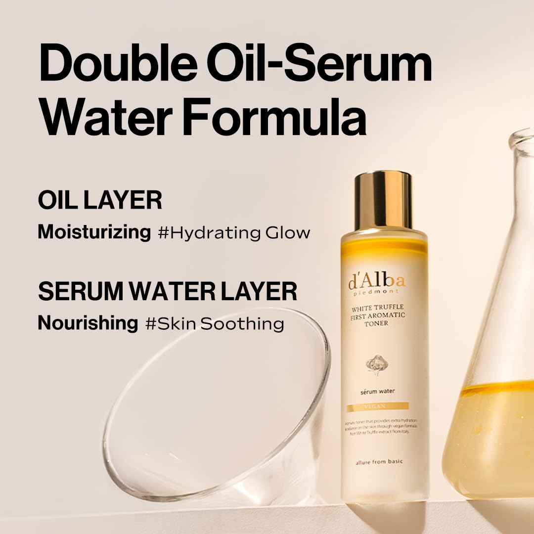 d’Alba Italian White Truffle First Aromatic Toner, Vegan Skincare, Gentle Hydrating Toner with White Truffles, Weakly Acidic Toner, Skin Texture Enhancement, Surfactant Free