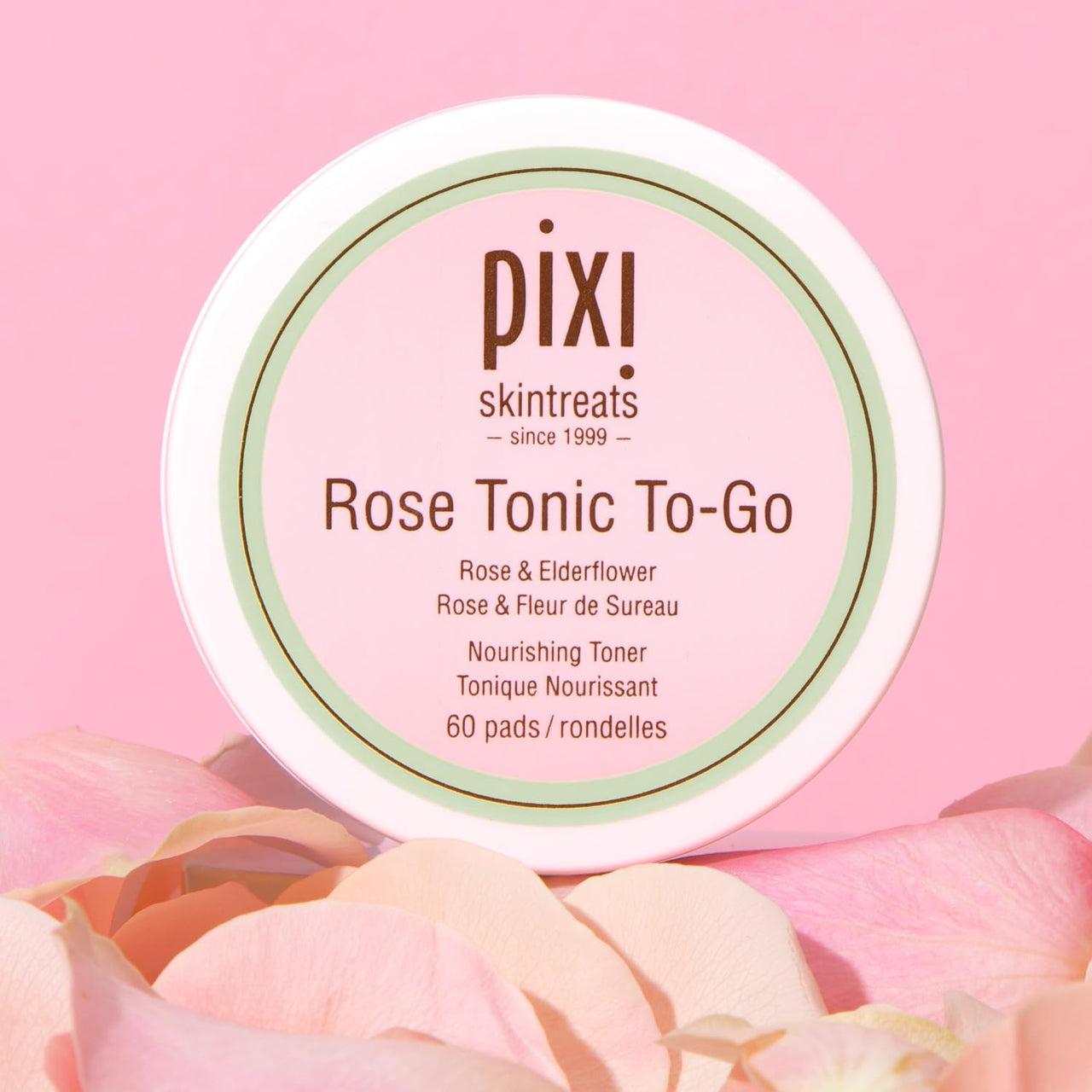 Pixi Rose Tonic to-Go, Nourishing Rose Flower Water, Toning & Moisturizing, Alcohol-Free Daily Hydrating Toner Pads On The Go, 60 Pads