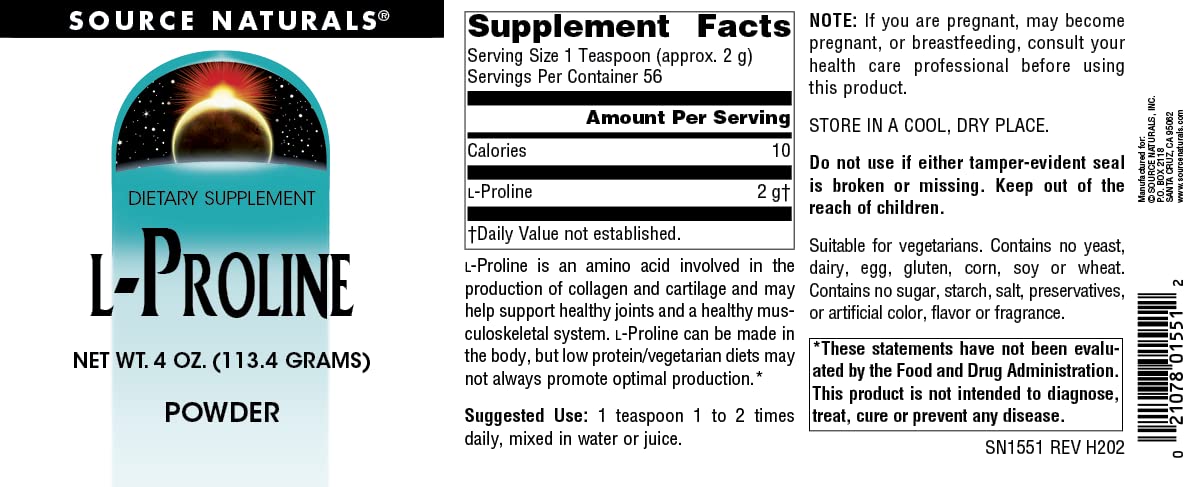Source Naturals L-Proline Powder - 4 Ounce