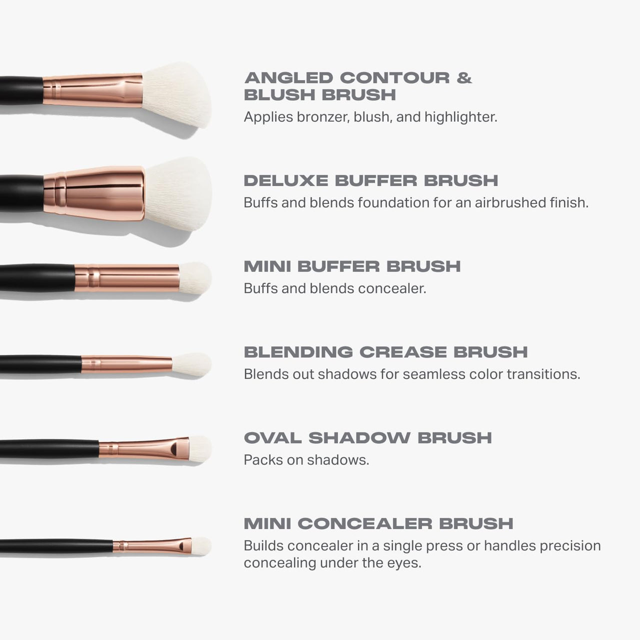 Morphe Rose Away Makeup Brushes - 6 Piece Make Up Brush Set of Eye and Face Brushes - Made with Synthetic Bristles and Includes Makeup Brush Case (6 Count)