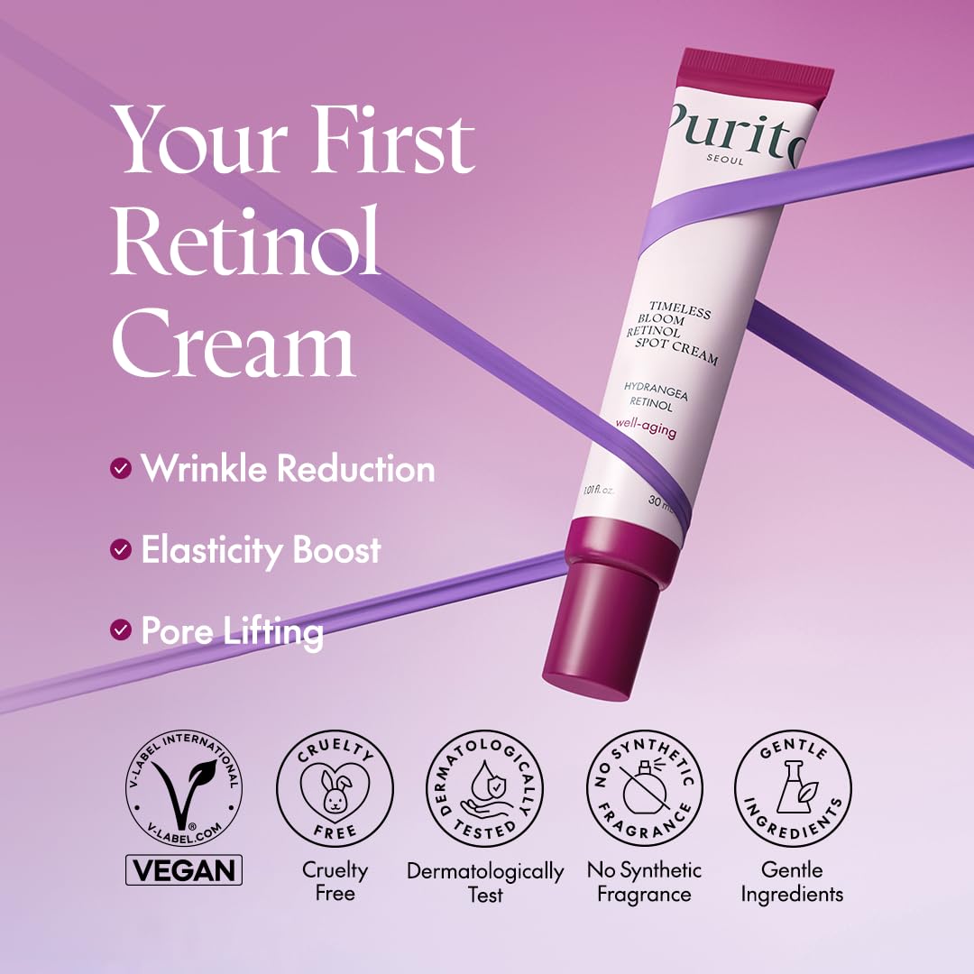 PURITO SEOUL Timeless Bloom Retinol Spot Cream, Korean Jeju Hydrangea, for Sensitive Skin, Retinol Cream, Wrinkle Reduction, Anti Aging Face Cream, K-Beauty, 30ml 1fl.oz