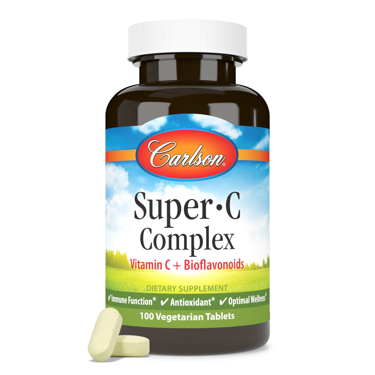 Carlson - Super-C Complex, Vitamin C + Bioflavonoids, Immune Function & Optimal Wellness, Antioxidant, 100 Vegetarian Tablets
