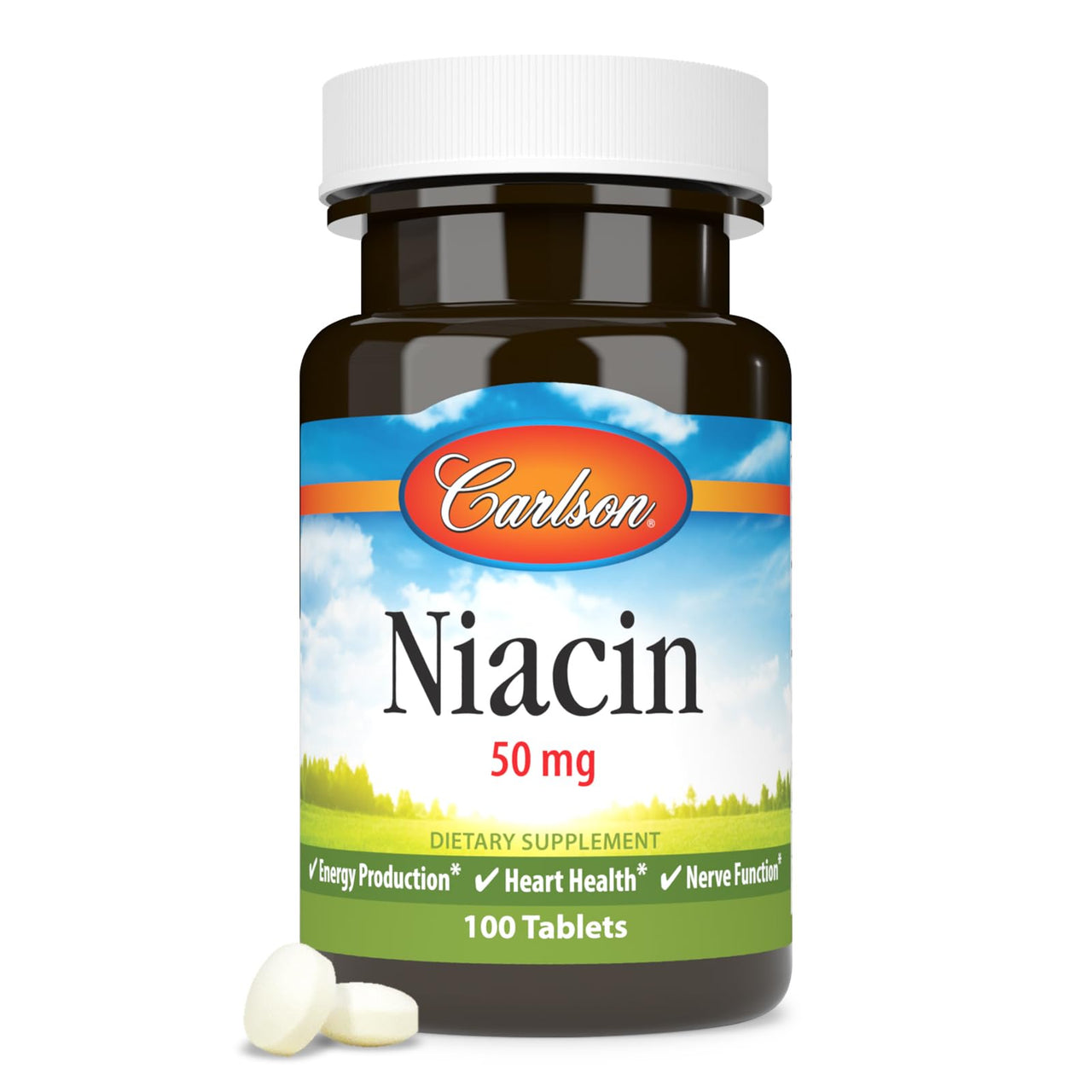 Carlson - Niacin, 50 mg, Supports Cholesterol Metabolism, Energy Production, Heart Health, Nerve Function, 100 Tablets