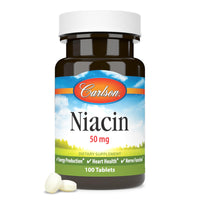 Thumbnail for Carlson - Niacin, 50 mg, Supports Cholesterol Metabolism, Energy Production, Heart Health, Nerve Function, 100 Tablets