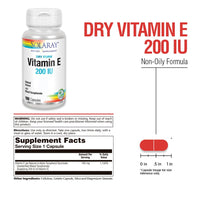 Thumbnail for SOLARAY Vitamin E, Dry 200 IU w/Mixed Tocopherols | Healthy Cardiac Function & Skin Health Support | 100ct