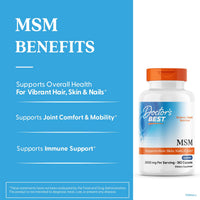 Thumbnail for Doctor's Best MSM Supplement Capsules for Men & Women - Supports Hair, Skin, Nails, Joint Health & Mobility, 3000 mg Per Serving, Delivers Beneficial Sulfur w/OptiMSM, Gluten Free, Non GMO - 180 Caps