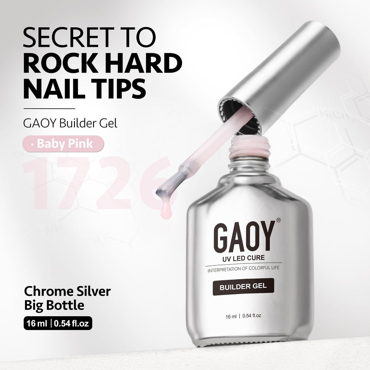 GAOY Builder Gel for Nails, 16ml Nail Strengthener in a Bottle, Nail Extension Hard Gel, Soak Off Long Lasting UV Light Cure, 1726 Baby Pink, Base Coat Top Coat Needed