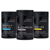 Thumbnail for Sports Research® Vitamin B-Complex - Full Spectrum of B Vitamins (Plant-Based Vegan-Friendly), Triple Strength Omega 3 Fish Oil & Plant Based Vitamin K2 MK7 + Vegan D3 5000iu