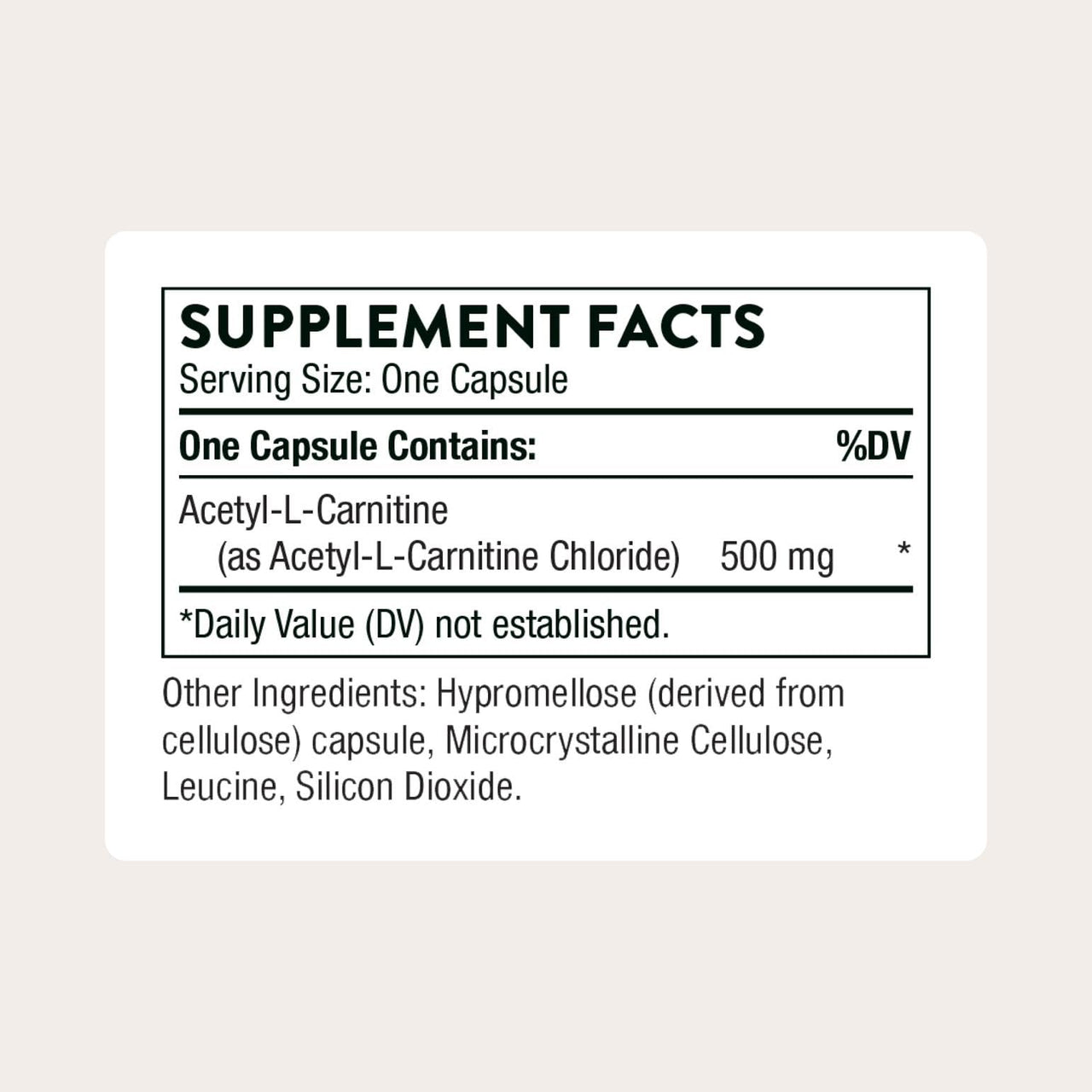 THORNE - Acetyl-L-Carnitine - 500 mg - Supports Brain Function & Healthy Nerve Sensations in The Hands & Feet* - Gluten, Dairy & Soy-Free - 60 Capsules