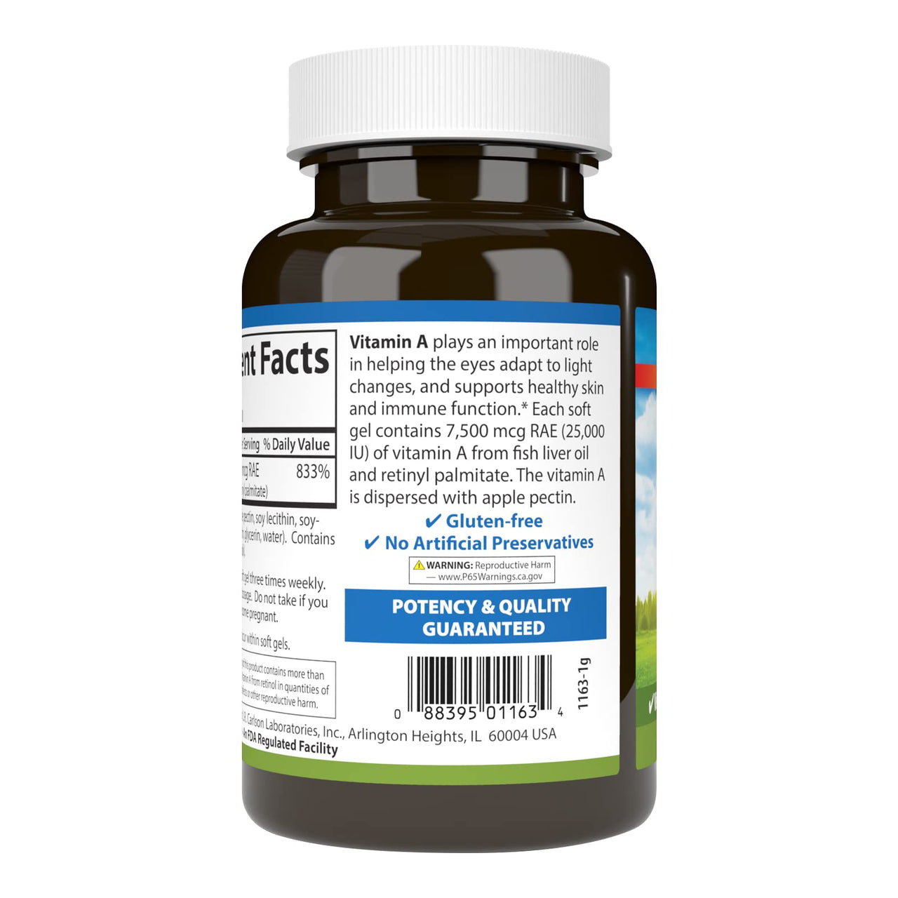 Carlson - Vitamin A, 25000 IU (7500 mcg RAE) with Pectin, Vision Health, Helps Night Vision, Skin Health, 300 Softgels