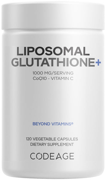 Codeage Liposomal Glutathione+ Supplement - 1000 mg Reduced L-Glutathione Pills, Vitamin C Ascorbic Acid, CoQ10 - Liposomal Delivery - Skin & Antioxidant Support - Non-GMO - 120 Capsules
