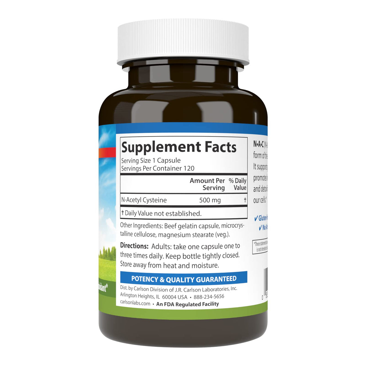 Carlson - NAC, N-Acetyl Cysteine, 500mg, Liver Health, Immune Function, Antioxidant, 120 Vegetarian Capsules