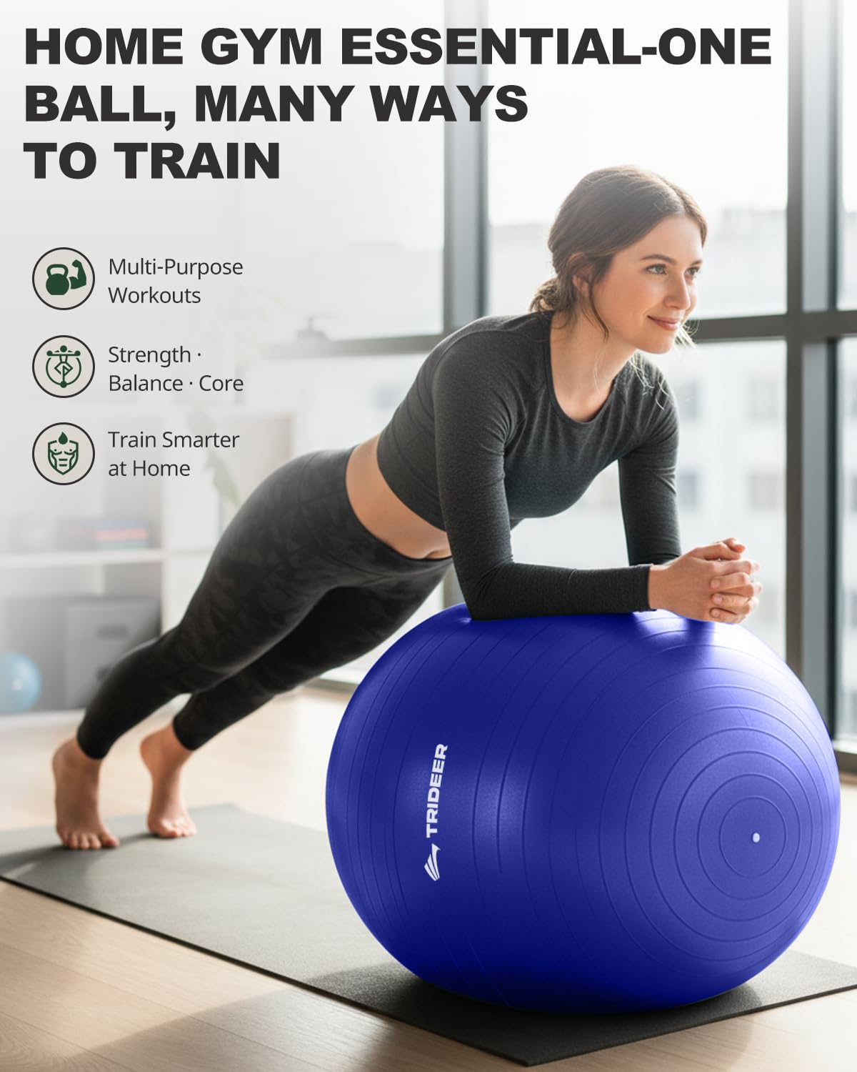 Trideer Yoga Ball for Exercise, Pregnancy & Birthing, 5 Sizes Exercise Ball for Physical Therapy, Stability, Fitness, Quick Pump Included