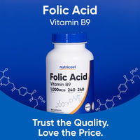 Thumbnail for Nutricost Folic Acid (Vitamin B9) 1000 mcg, 240 Capsules