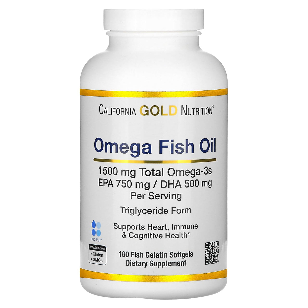 California Gold Nutrition Norwegian Omega-3 Fish Oil with EPA/DHA, Natural Lemon, 180 Softgels