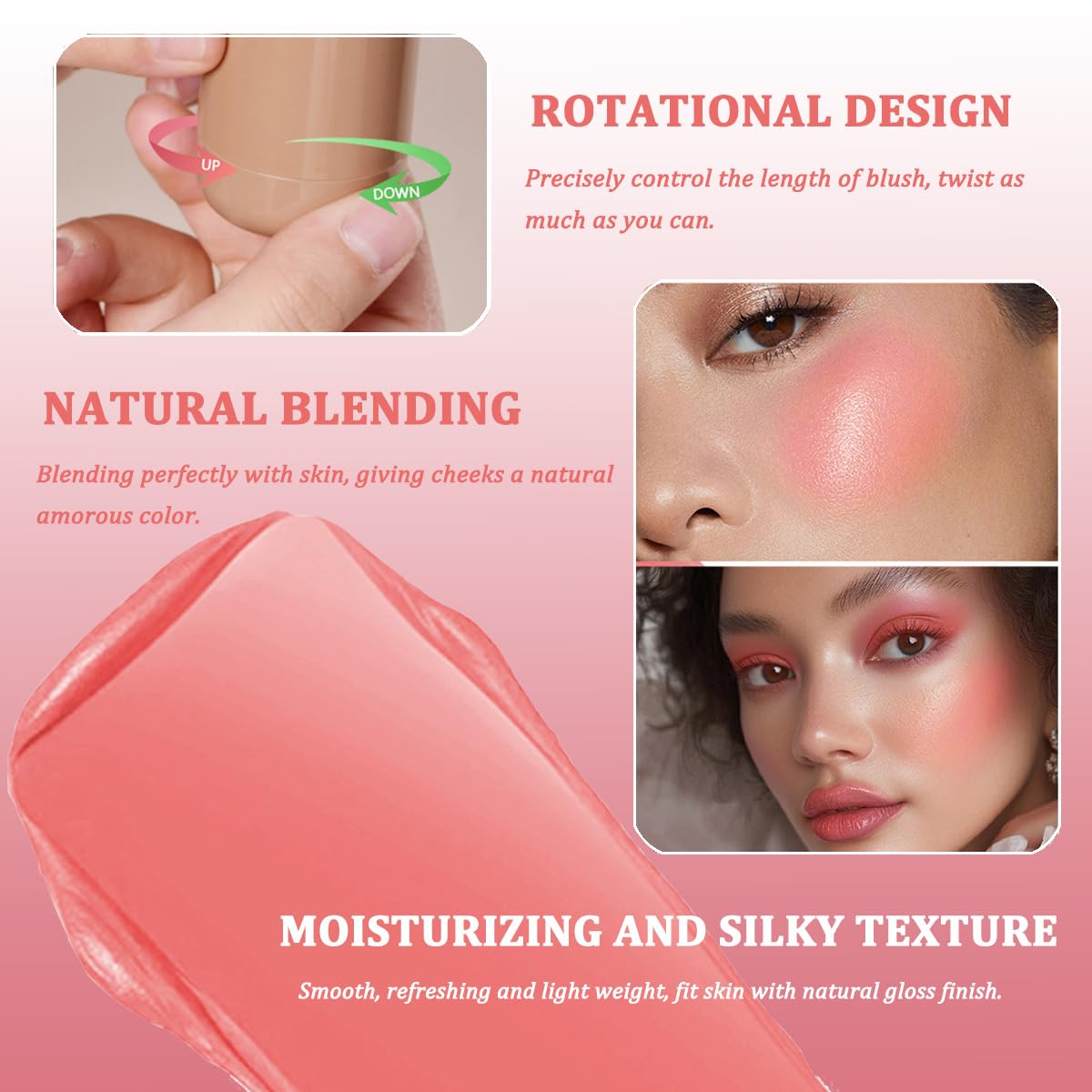 Cream Blush stick, Natural-Looking Matte Finish Makeup Blush stick, Hydrating Long Lasting Lightweight Blendable Blush for cheeks (#6 Bronze Glow, 1 PC)