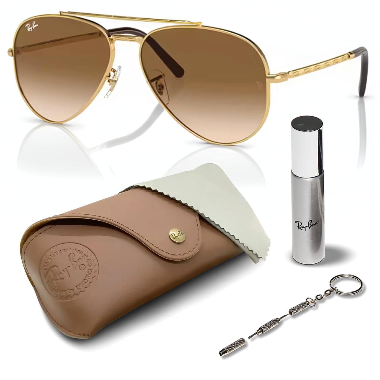 Ray-Ban RB3625 NEW AVIATOR Pilot Shaped Non-Polarized Sunglasses for Men & Women – Includes Official RAYBAN Eyewear Kit – Ideal Formal & Casual Wear Sunglasses – Light Brown Lens