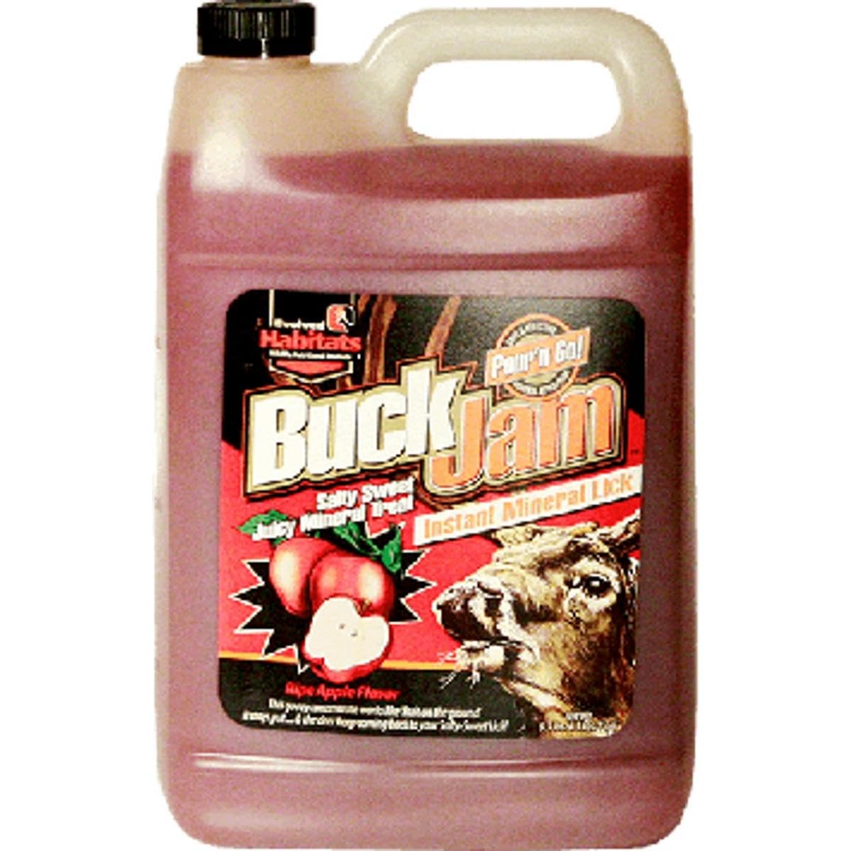 Evolved HABITATS Buck Jam Ripe Apple Flavored Salty Sweet Liquid Deer Attractant - Instant Mineral Lick - Powerful Ready-to-Use Year-Round Beneficial Food Supplement for Deer - 1 Gallon