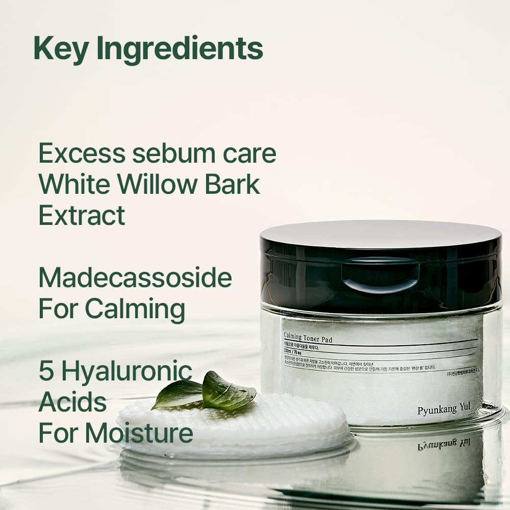 [PKY] Pyunkang Yul Calming Toner Pad with Tea Tree, 5 Hyaluronic Acids, Removes Dead Skin Cells, Moisturizes, Korean Face Skin Care, Acne Prone & Sensitive Skin, Double-Sided Pad 7.7 fl.oz 70ea