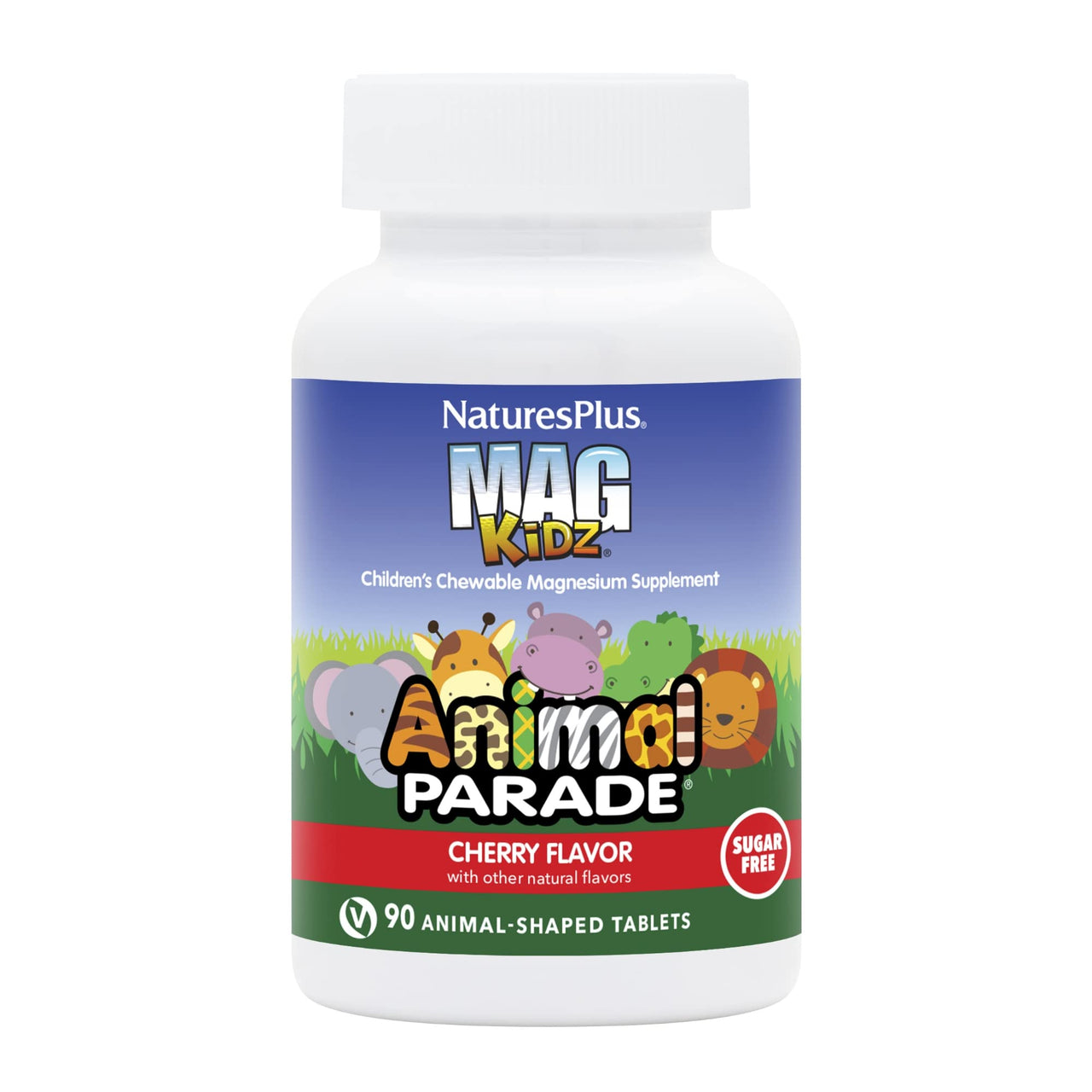 NaturesPlus Animal Parade Source of Life Sugar-Free MagKidz Children's Magnesium Supplement - Natural Cherry Flavor - 90 Count (Pack of 1) - Bone & Muscle Health Support - Gluten-Free