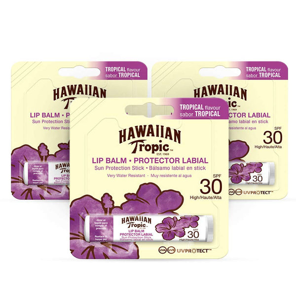 Hawaiian Tropic Lip Balm Pack of 3 – Sunscreen Lip Balm SPF 30, Tropical Flavor, 4 g