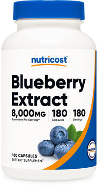 Thumbnail for Nutricost Blueberry Extract 8,000mg Equivalent from 160mg of 50:1 Extract Per Serving, 180 Capsules for 180 Servings Per Bottle - Vegetarian, Gluten Free and GMO Free