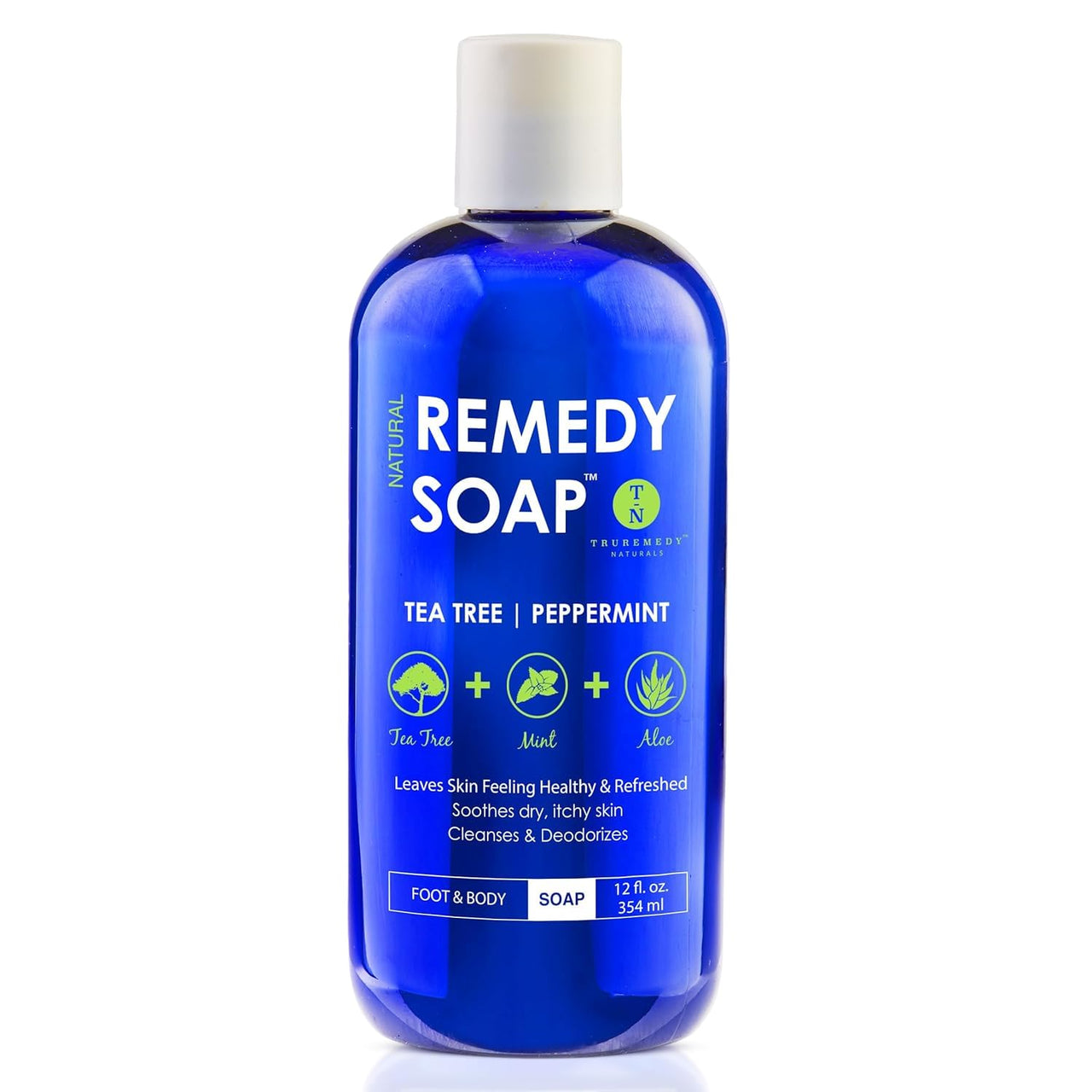 Truremedy Naturals 12 oz Tea Tree Oil Body Wash - Invigorating Tea Tree Soap with Peppermint, Aloe, Eucalyptus, Coconut and Olive Oil - Refreshing Body Wash for Men and Women - Shower Gel Cleanser