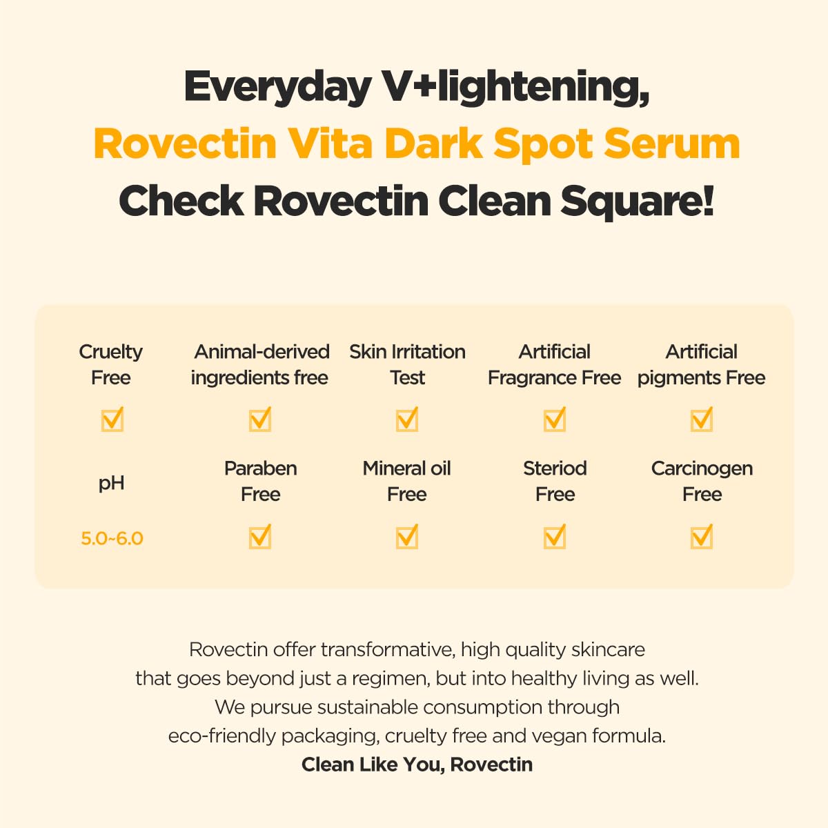 ROVECTIN Vita Dark Spot Serum for Clearing Blemish and Evening Skin Tone | Rich Vitamin C, Brightening, Hydrating For Dry, Sensitive, Normal, Oily Skin | Vegan K-Beauty (1.01 Fl. Oz, 30ml)