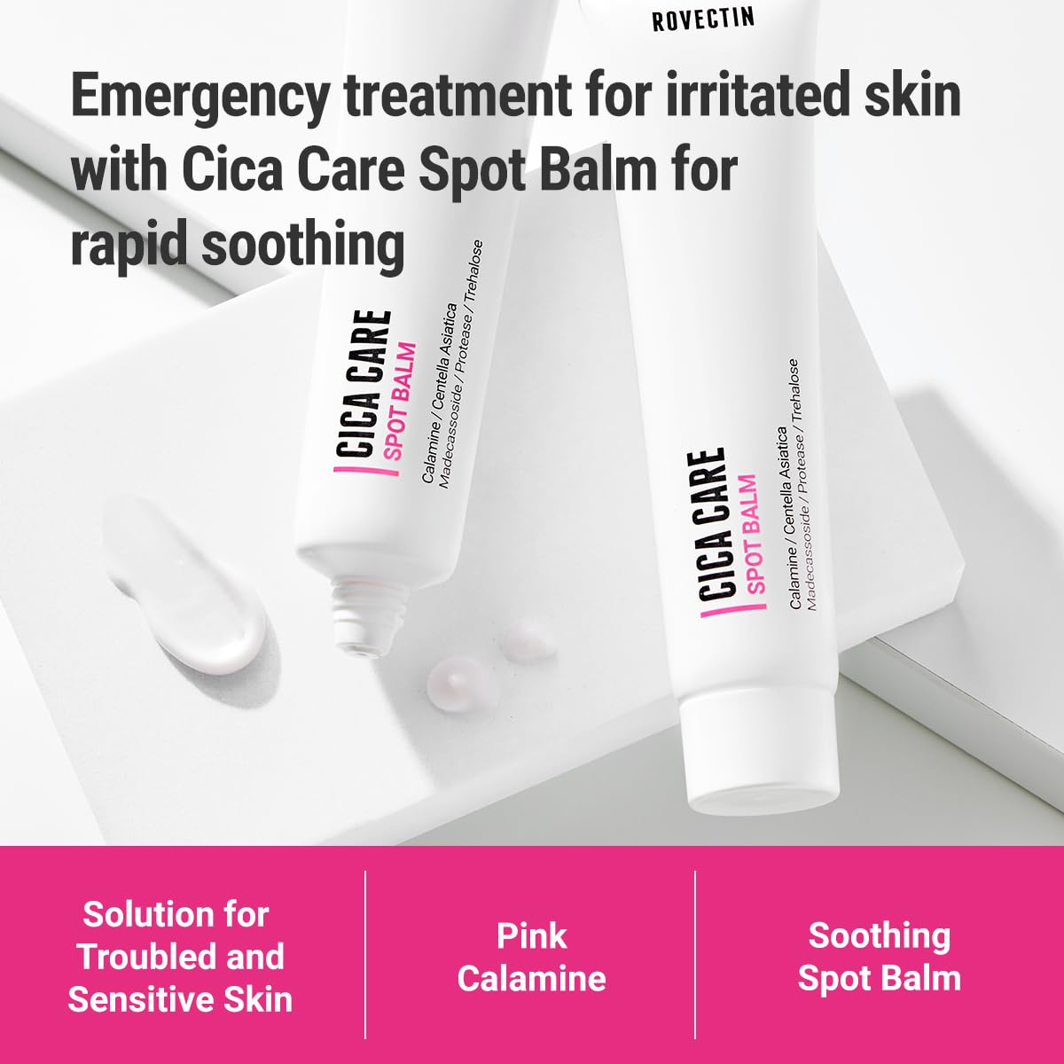 ROVECTIN Cica Care Face Balm - Immediate Redness Relief Face Moisturizer for Acne Prone, Sensitive Skin | Spots, Scar Reducing with Calamine and Madecassoside | Vegan, Korean Skincare(1.4 fl oz)
