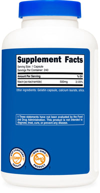 Thumbnail for Nutricost Niacinamide (Vitamin B3) 500mg, 240 Capsules - Non-GMO, Gluten Free, Flush Free Vitamin B3