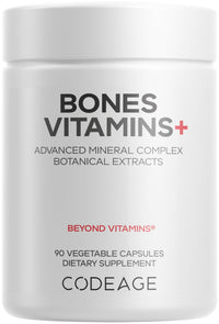 Thumbnail for Codeage Bones Vitamins+ - Vitamin D3 & K2, Vitamin C, Calcium, Magnesium, Zinc, Hesperidin, L-Lysine, Manganese, Bamboo, Horsetail, Cissus, Boron, Trans-Resveratrol, Non-GMO Supplement - 90 Capsules