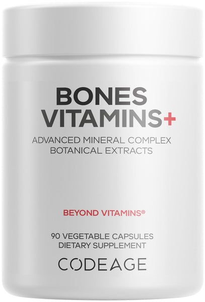 Codeage Bones Vitamins+ - Vitamin D3 & K2, Vitamin C, Calcium, Magnesium, Zinc, Hesperidin, L-Lysine, Manganese, Bamboo, Horsetail, Cissus, Boron, Trans-Resveratrol, Non-GMO Supplement - 90 Capsules