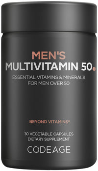 Thumbnail for Codeage Men's Multivitamin 50 - Essential Vitamins & Minerals for Men Over 50 - Daily Multivitamins for Men Supplement - Vitamin A, C, D3, E, B6, B1, CoQ10, Probiotics, Lutein - Non-GMO - 30 Capsules