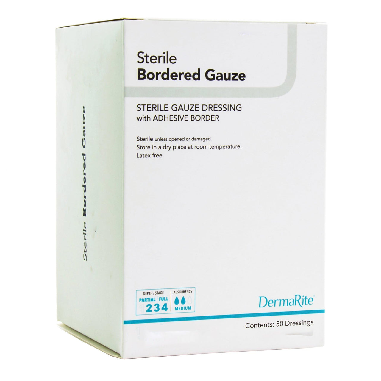 DermaRite's Sterile Bordered Gauze Dressing with Adhesive Border - Flexible Non-Linting Material, First-Aid, Individually Packaged - 2 in. x 2 in., 1 Count, 50 Packs, 50 Total