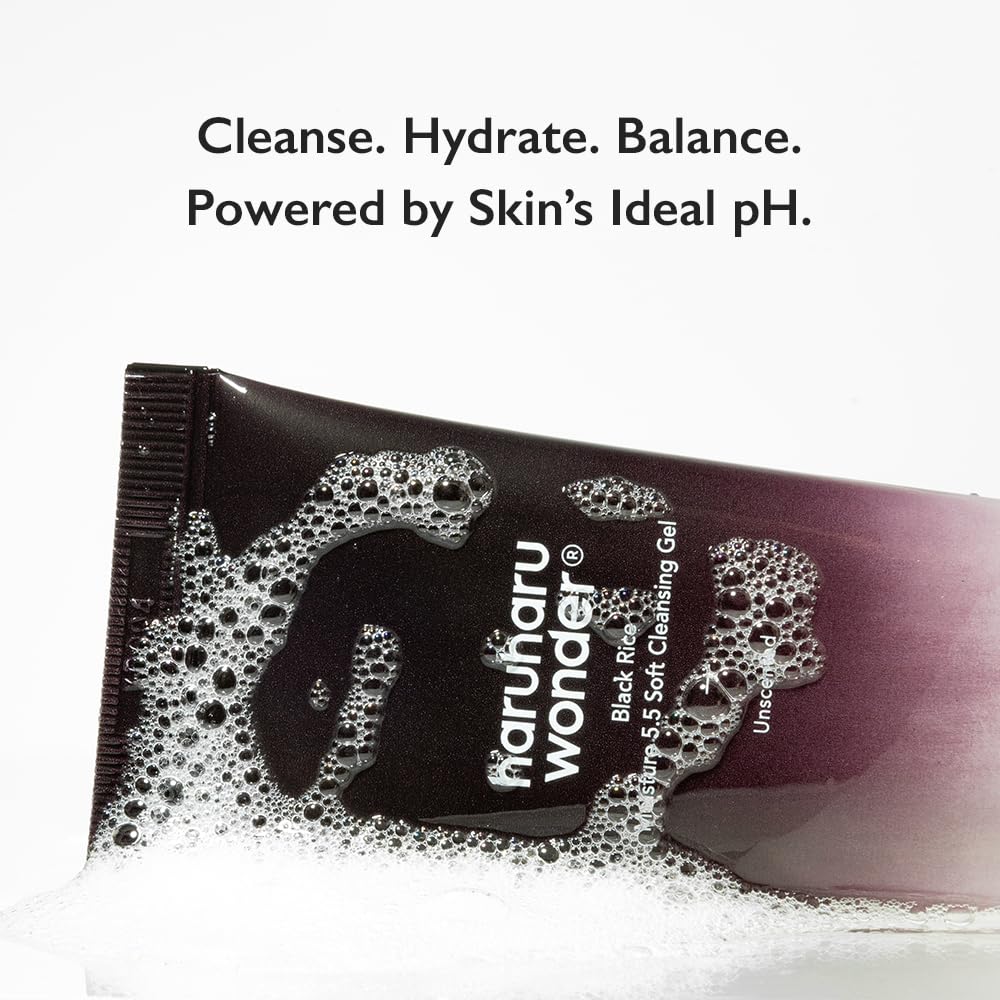 HARUHARU wonder Black Rice Moisture 5.5 Soft Cleansing Gel, Gentle Daily Cleanser, Low 5.5pH, Moisture Balance, Soap Free, For Sensitive Skin, Vegan, Cruelty-Free, 3.4 fl.oz