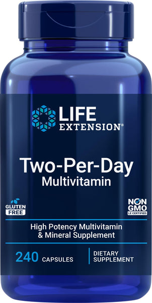 Life Extension Two-Per-Day Multivitamin, Vitamins B, C, D, zinc, Packed with Over 25 Vitamins, Minerals & extracts, Two-Month Supply, Non-GMO, Gluten-Free, 240 Capsules