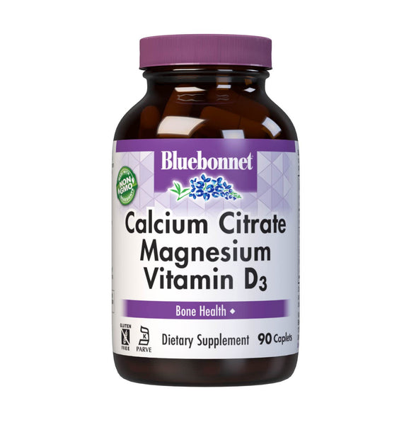 Bluebonnet Nutrition Calcium Citrate Magnesium Plus Vitamin D3 Caplets, Bone Health & Muscle Relaxation, Non GMO, Gluten, Soy & Milk Free, Kosher, White, 90 Count