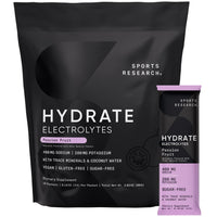 Thumbnail for Sports Research Hydrate Electrolytes Combo Pack - Sugar-Free & Naturally Flavored with Vitamins, Minerals, and Coconut Water - Supports Hydration - 32 Packets - Passion Fruit Dominant Flavor