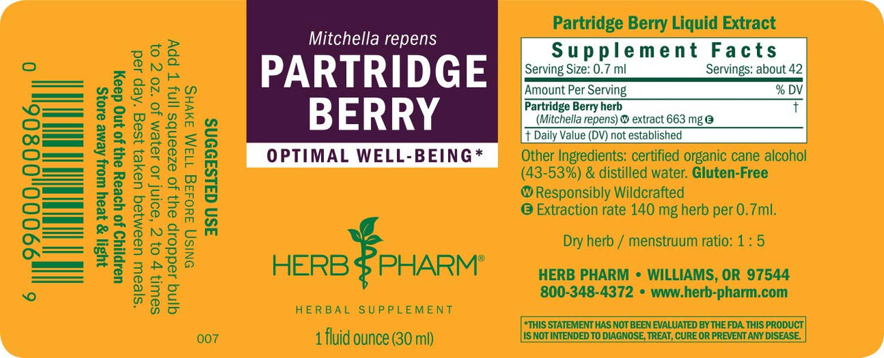 Herb Pharm Partridge Berry (Squaw Vine) Liquid Extract - 1 Ounce
