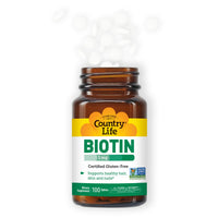 Thumbnail for Country Life Biotin 1mg Supports Healthy Hair, Skin & Nails, 100 Tablets, Certified Gluten Free, Vegan, Halal, Non-GMO Verified