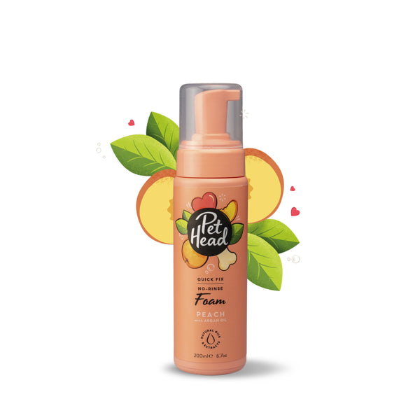 Pet Head Quick Fix Dog Grooming Foam | Peach Scent | No Rinse Dog Shampoo for Smelly Dogs | Nourishes and Deodorizes Pet Coat & Skin | Vegan | Gentle Formula for Puppies | Made in USA | 6.7 fl. oz.