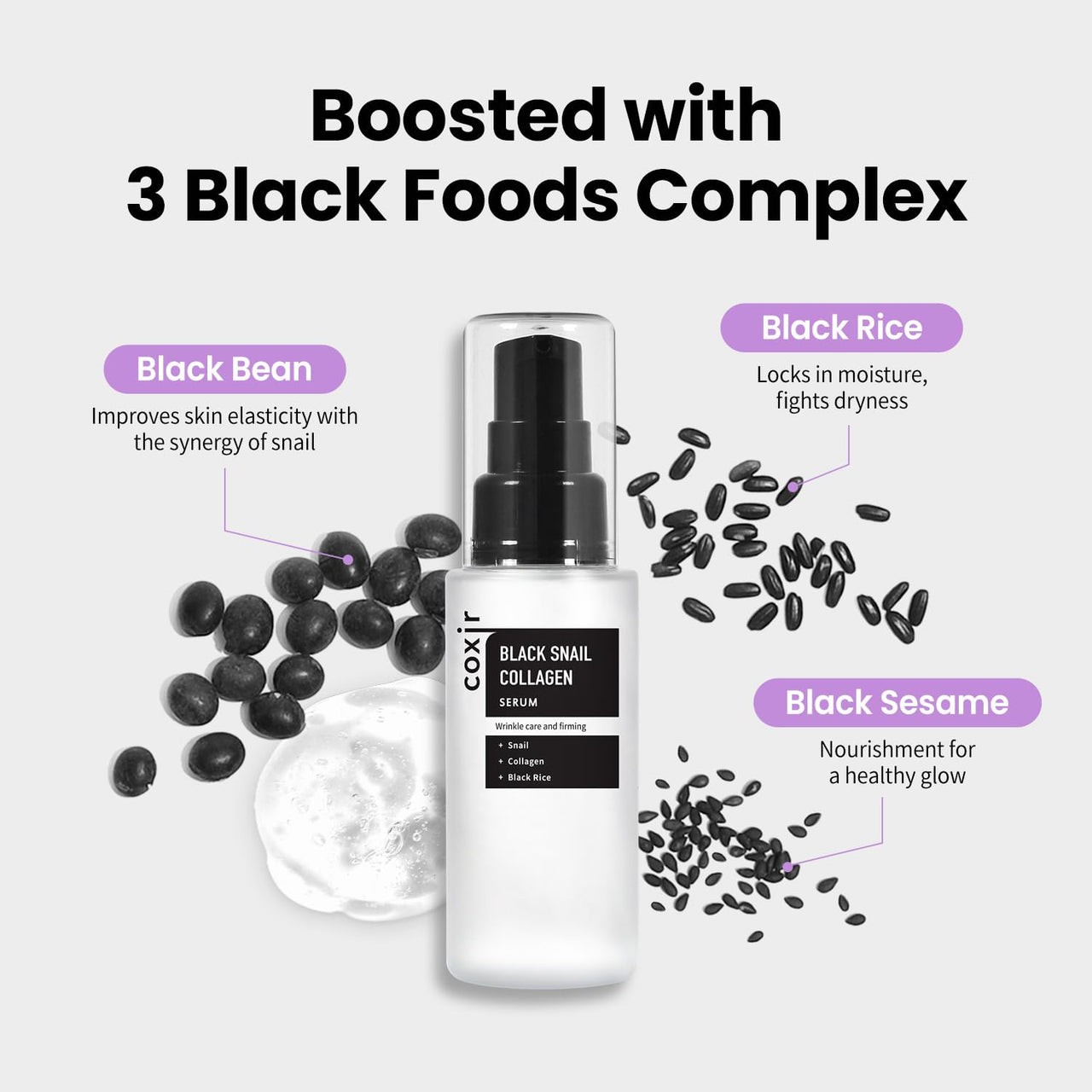 coxir Black Snail Collagen Serum – Concentrated Snail Mucin Essence for Skin Resilience, Hydration & Smooth Texture | Lightweight Korean Facial Serum for Daily Moisture Care(1.69 fl.oz)