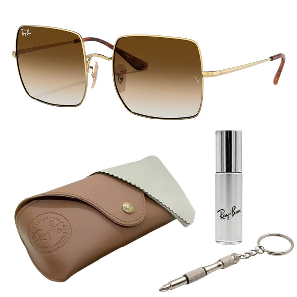 Ray-Ban RB1971 SQUARE 1971 CLASSIC Square Shaped Non-Polarized Sunglasses for Women – Includes Official RAYBAN Eyewear Kit – Ideal Formal & Casual Wear Sunglasses – Light Brown Gradient Lens