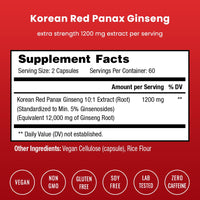 Thumbnail for NutraChamps Korean Red Panax Ginseng Capsules | Extra Strength Ginsenosides for Energy, Focus, Performance, Vitality & Immune Support | Korean Ginseng Root Extract (120, Red)