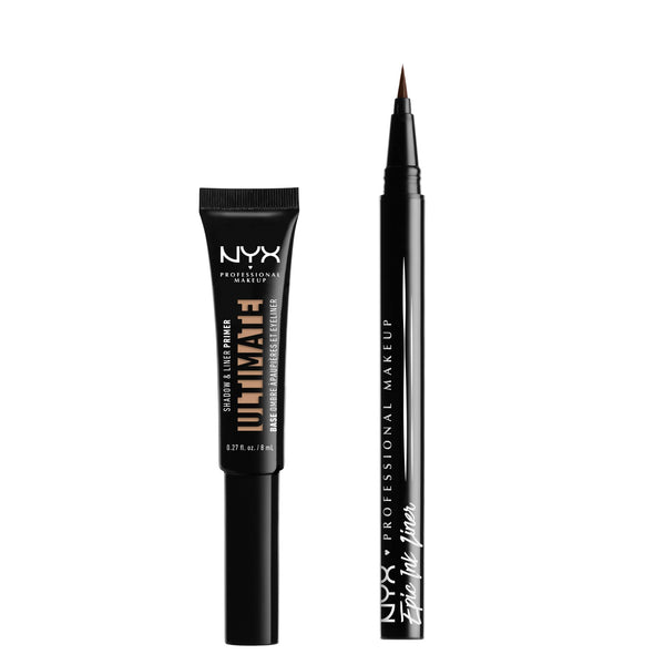 NYX PROFESSIONAL MAKEUP Ultimate Shadow & Liner Primer, Medium Deep + Epic Ink Liner, Black (2-Pack Bundle)