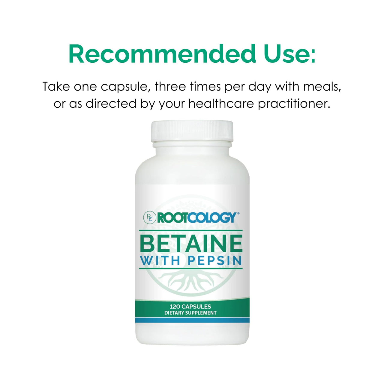 Rootcology by Dr. Izabella Wentz | Betaine with Pepsin | 750mg Betaine HCl with 50mg Pepsin for Digestion Support | 120 Capsules
