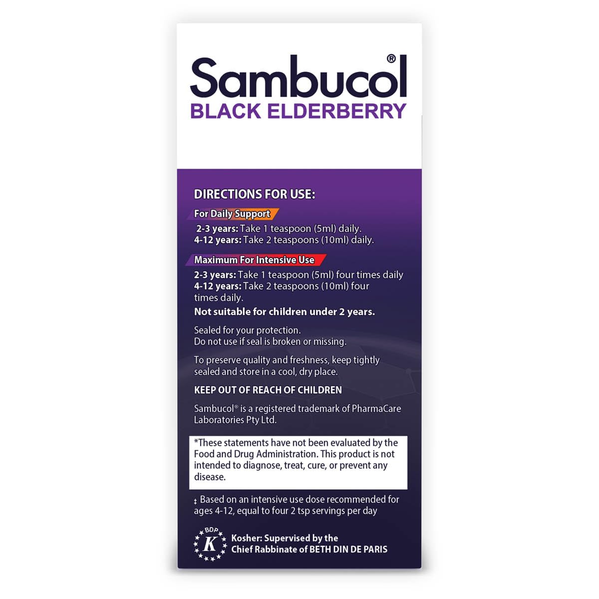 Sambucol Black Elderberry Syrup for Kids - Elderberry Liquid with Vitamin C for Kids, No Artificial Flavors, High Antioxidants, Daily Wellness Support, Berry Flavor - 7.8 Fl Oz